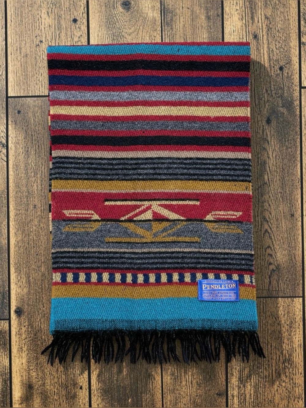 Vintage Pendleton Wool Scarf Wrap Southwestern Aztec Western w/Fringe